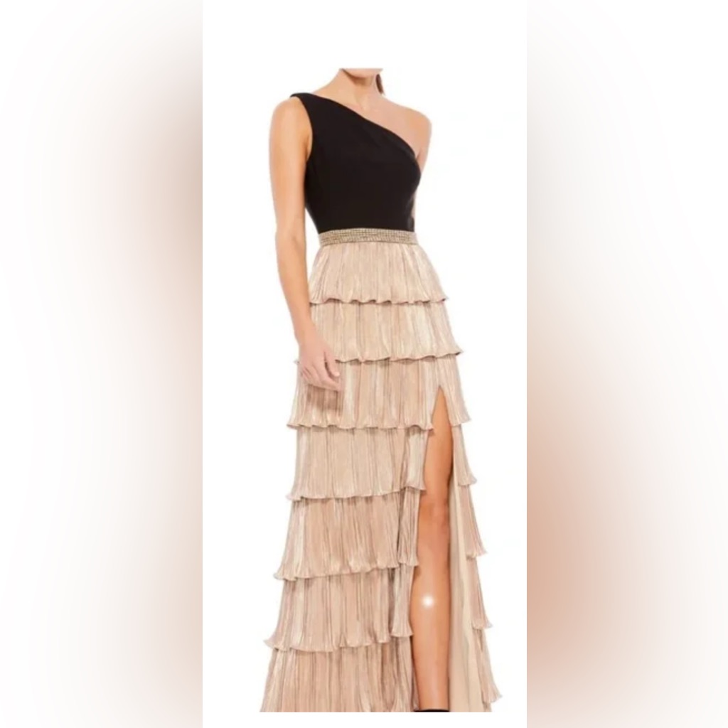 Ieena X Mac Duggall Chic One-Shoulder Black And Gold Dress